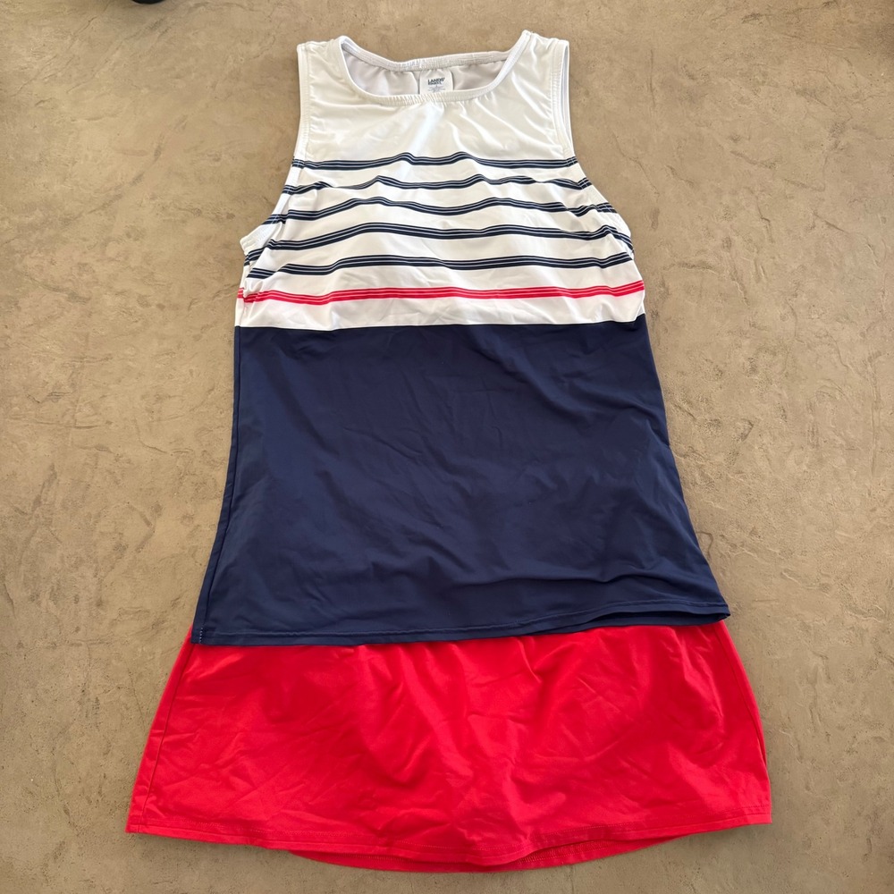 Lands End Womens Swim Skirtini Set Navy White Stripe Red Size 8